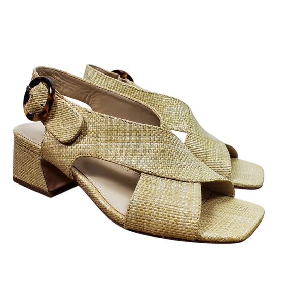 J Mclaughlin Jessamine Sandal Womens US 7 EU 37 Rattan Slingback Beige Heels - Picture 1 of 13